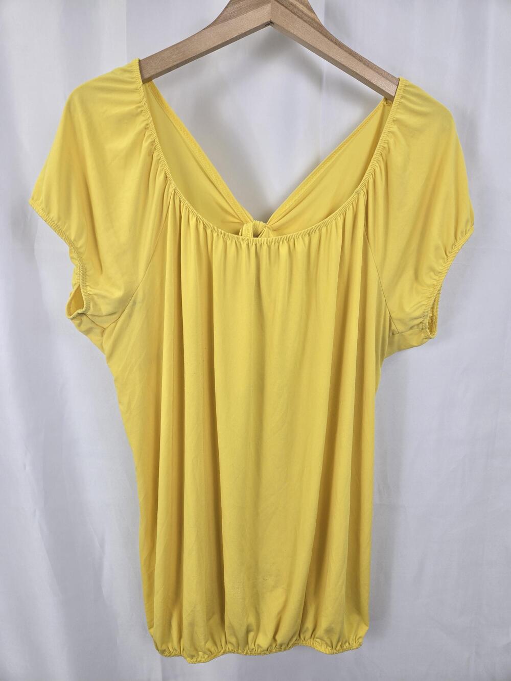 Jennifer Lauren Blouse Womens 2X Yellow Dolman Sleeve Scoop Neck Tie Back Tunic